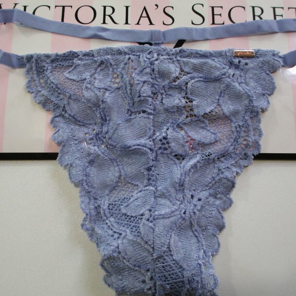 VICTORIA'S SECRET PINK Chenille Lace V-String Thong Panty VS
